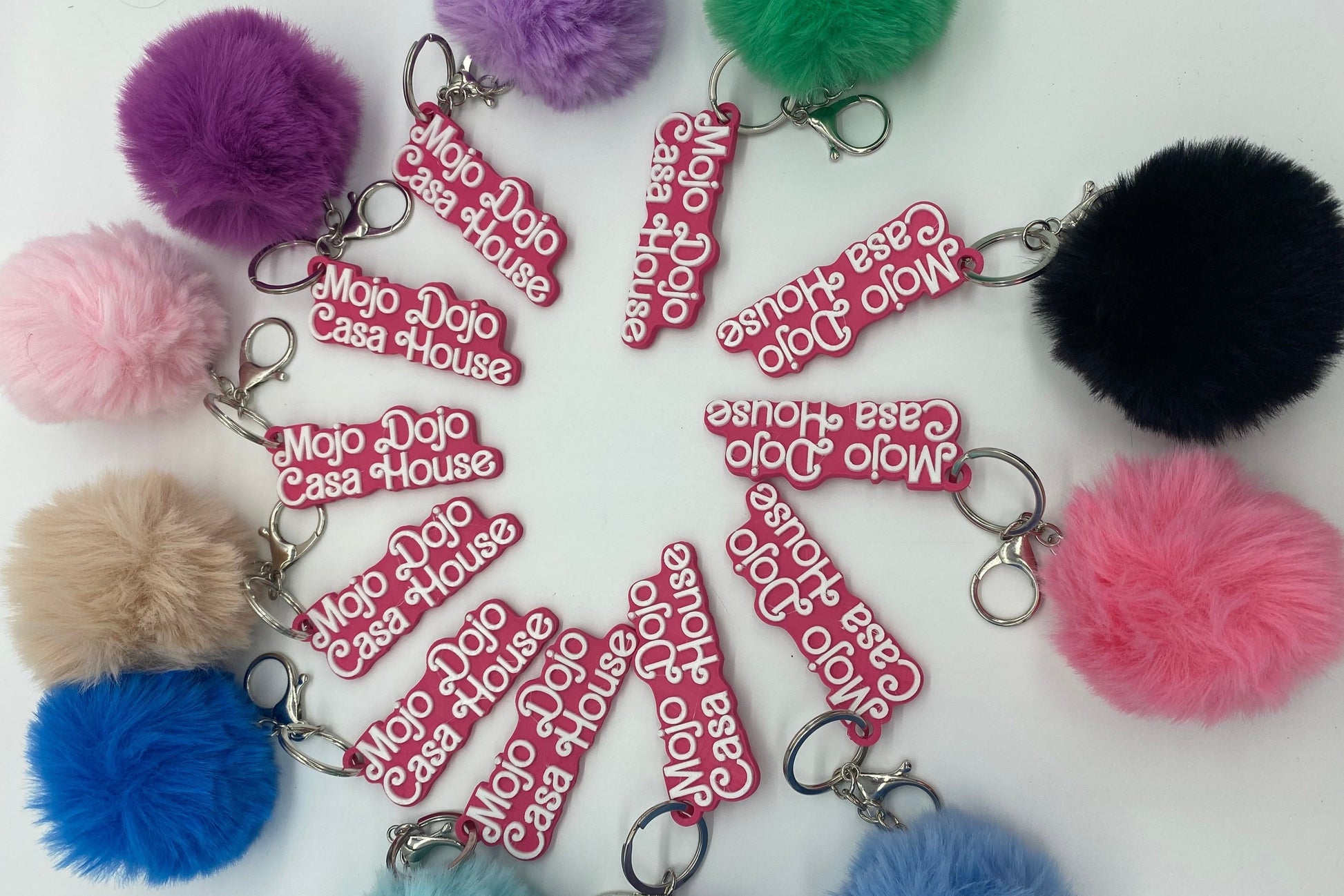 Mojo Dojo Casa House Keychains with Fluffy Pompoms